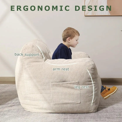 Sillón puf grande y cómodo para dormitorio, sala de estar, sillón puf con apoyabrazos de bolsillo para juegos y lectura