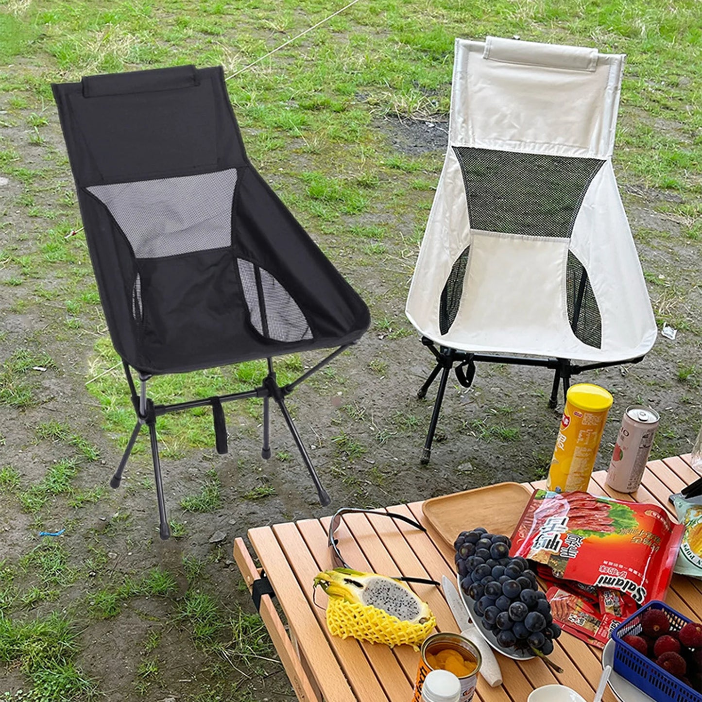 Detachable Portable Folding Moon Chair Outdoor Camping Chairs Beach Fishing Chair Ultralight Travel Hiking Picnic Seat Tools