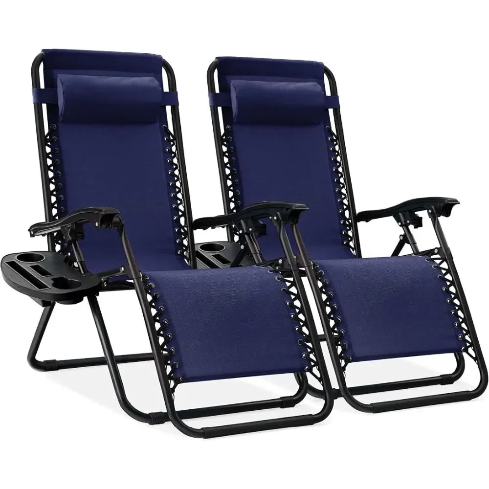 Juego de 2 sillas de playa, almohadas y bandejas portavasos, sillones reclinables ajustables.