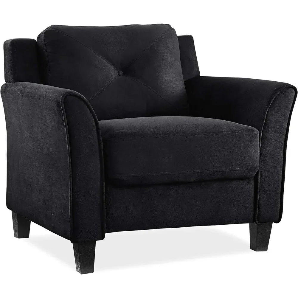 Fauteuil, coussins de dossier capitonnés élégants, recouvert d'un tissu intrinsèquement lavable, 35,4" L x 32,0" P x 32,7" H, noir