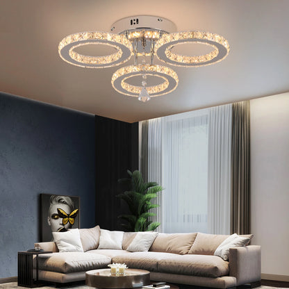 Modern Lustres K9 Crystal Chandelier Ceiling Lamps 3 Rings Stainless Steel Hanging Light Fixture Led Pendant Lamp Home Appliance