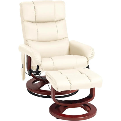 Fauteuil inclinable de massage avec pouf, fauteuil inclinable pivotant et repose-pieds, fauteuil inclinable en similicuir avec télécommande et poche latérale