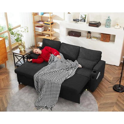 Sofa Bed Sleeper Pull Out 2 in 1 Sectional Sleeper Sofa with Storage,USB, Cup Holder,Pullout Sectional Couches for Apartment