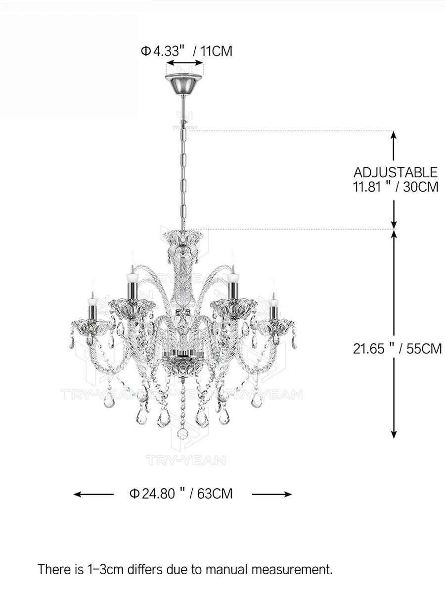 TRY-YEAN Transparent Cognac Crystal Glass 6 Arms Chandelier Glass Living Room Bedroom Dining Room Hanging Lamp Lobby Suspension