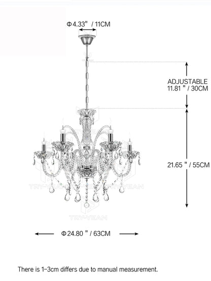 TRY-YEAN Lámpara colgante de cristal transparente de color coñac de 6 brazos para sala de estar, dormitorio, comedor, vestíbulo