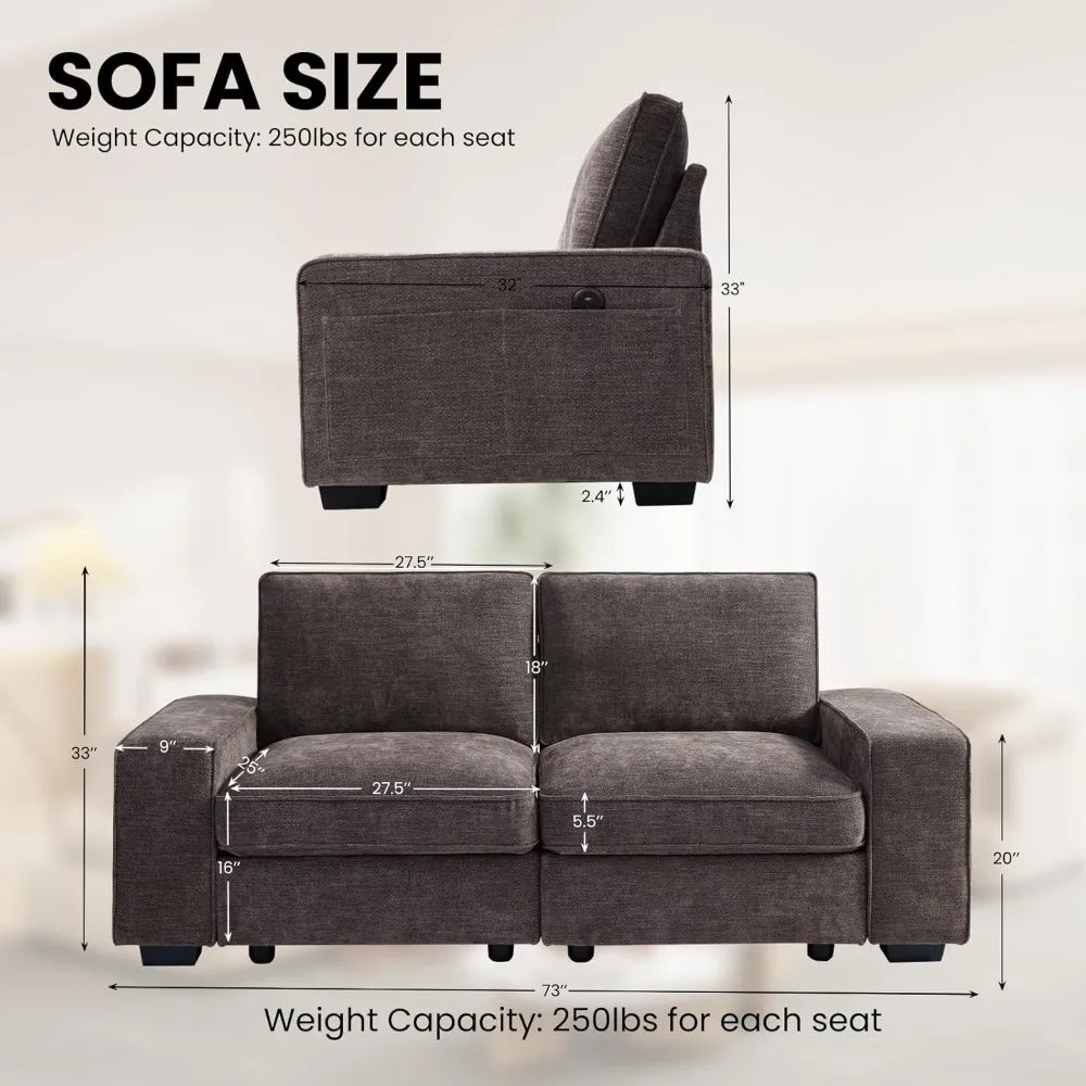 100" Modular Sofa Couch with Seats Storage, Comfy 3-Seater Chenille Fabric Couch for Living Room, Office