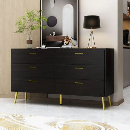 Chest of Drawers 6 Drawer Dresser, Drawer Chest 6 Drawer Cabinet with Gold Metal Legs, Modern & Contemporary Dresser