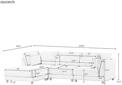 Salon sectionnel confortable en forme de nuage, chaise longue en forme de L et coussins de taille confortables, ensembles de canapés et de canapés 2 pièces