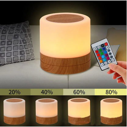 Lampe de chevet en bois à 7 couleurs avec capteur tactile et télécommande à luminosité réglable