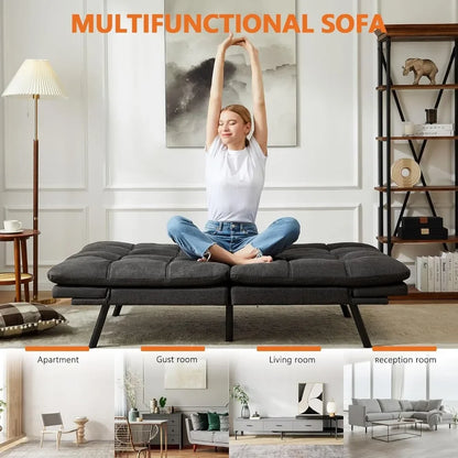 Sofá cama, sofá cama futón para sala de estar, muebles plegables de espuma viscoelástica, sofá convertible de tamaño completo, gris lino