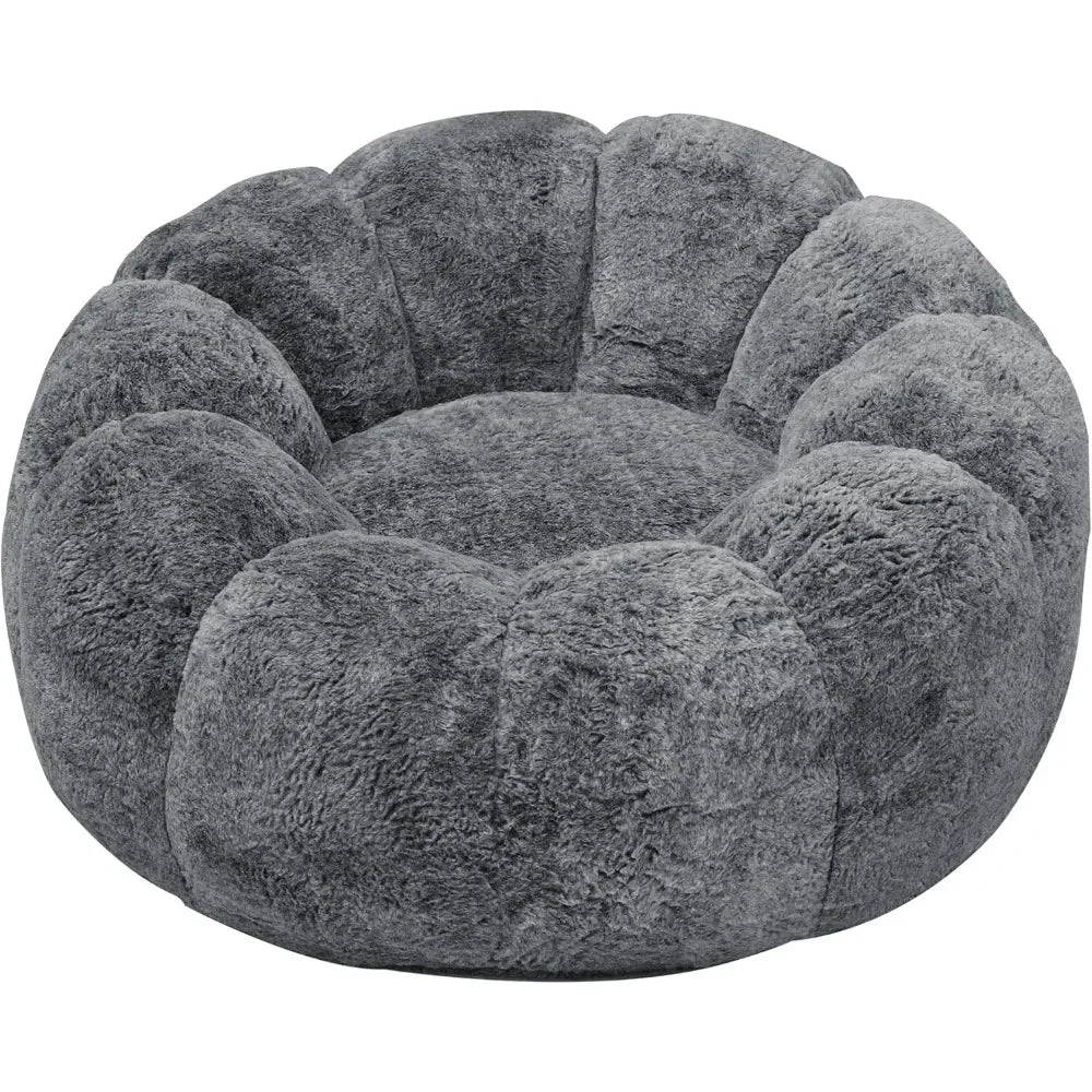 36" Memory Foam Bean Bag Sofa Chair with Flower Armrest Design Faux Fur Comfy Reading Chairs for Adults, Bedroom, Living Room