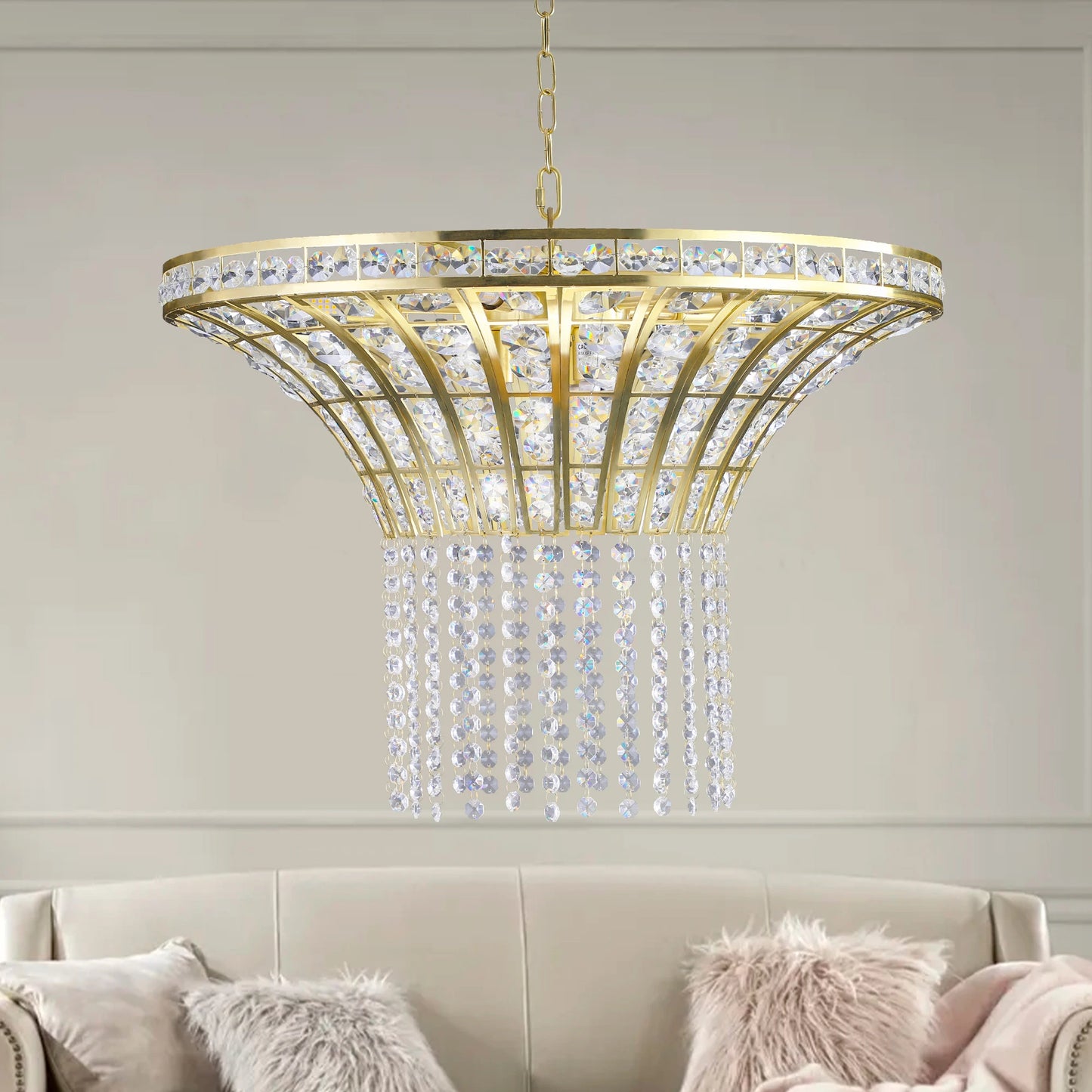 23.6 Inches K9 Crystal Chandeliers 8 Lights Round Adjustable Height Ceiling Lighting Fixture for Bedroom Hallway Bar Kitchen