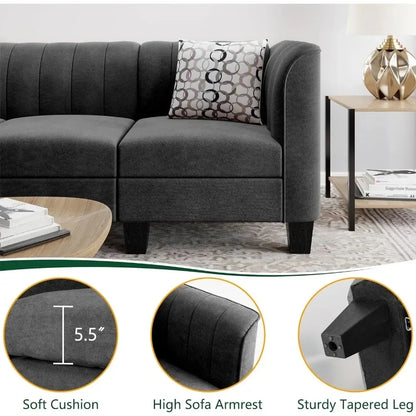 Upgraded Convertible Sectional Sofa Couch, 3 Seat L Shaped Sofa With High Armrest Linen Fabric Small Couch For Living Room,Black