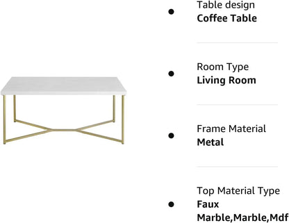 US  Modern Gold Console Table 39" Entryway Table with White Faux Marble Living Room furniture living room marble