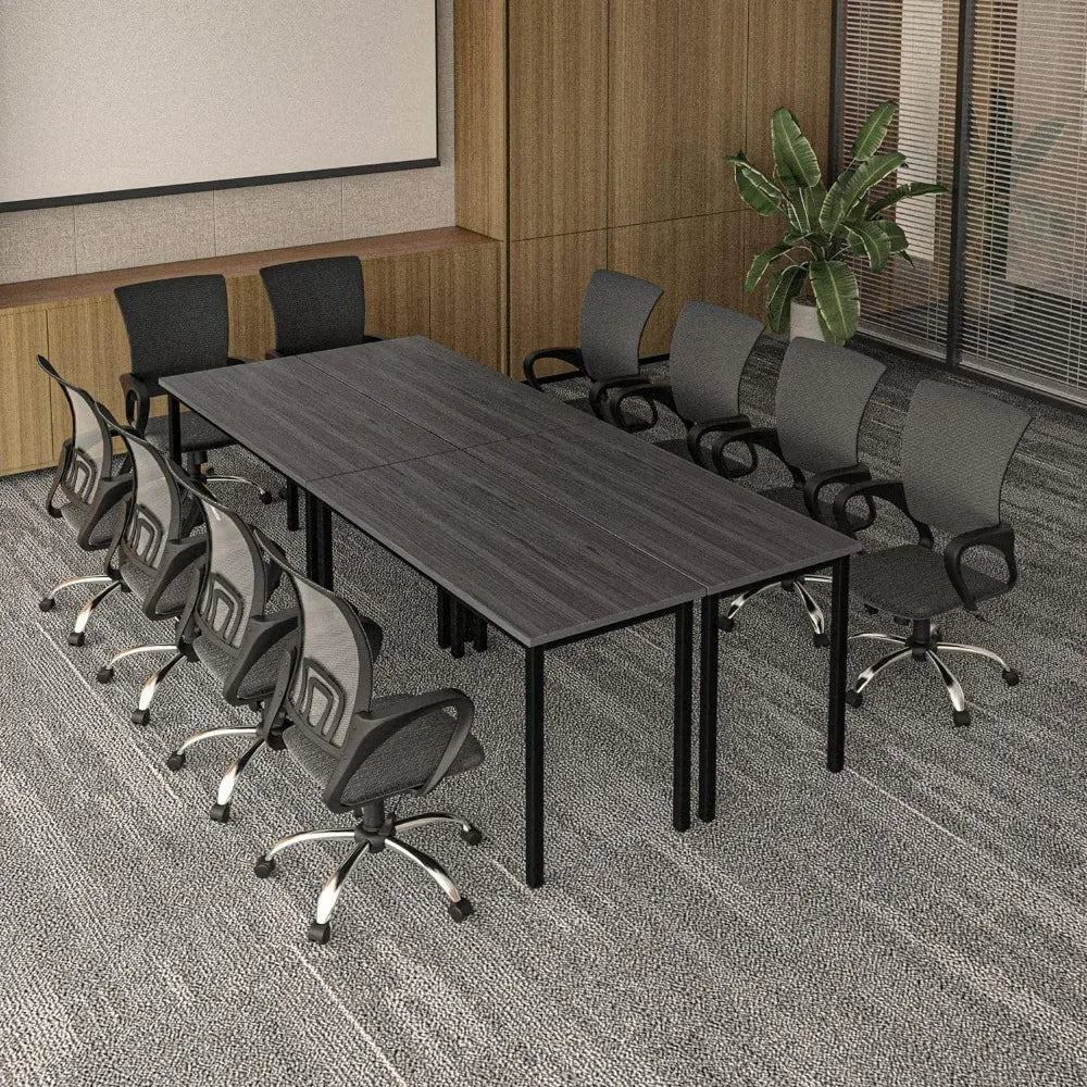 Conference Table Chairs,  Set 8FT Tables & 10pcs Chairs Set for Conference Room Meeting Room Office, Black