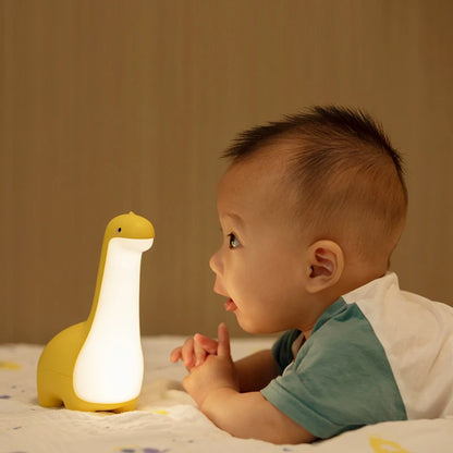 Luz de noche de dinosaurio, linda luz de noche para niños, protección para los ojos, lámpara de mesita de noche con temporizador, carga USB, decoración de habitación, regalo para niños