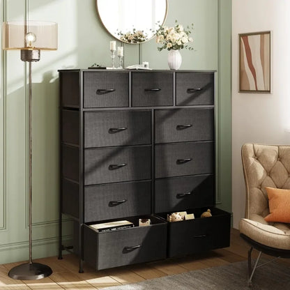 Dark Grey Chest of Drawers in the Bedroom Furniture Easy Pull Handle Dressers for Bedroom 11-Drawer Dresser Make Up Table Vanity