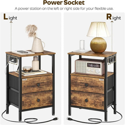 Ensemble de 2 tables de nuit, table d'appoint avec station de charge et ports USB, tables d'appoint avec 2 tiroirs et étagères de rangement