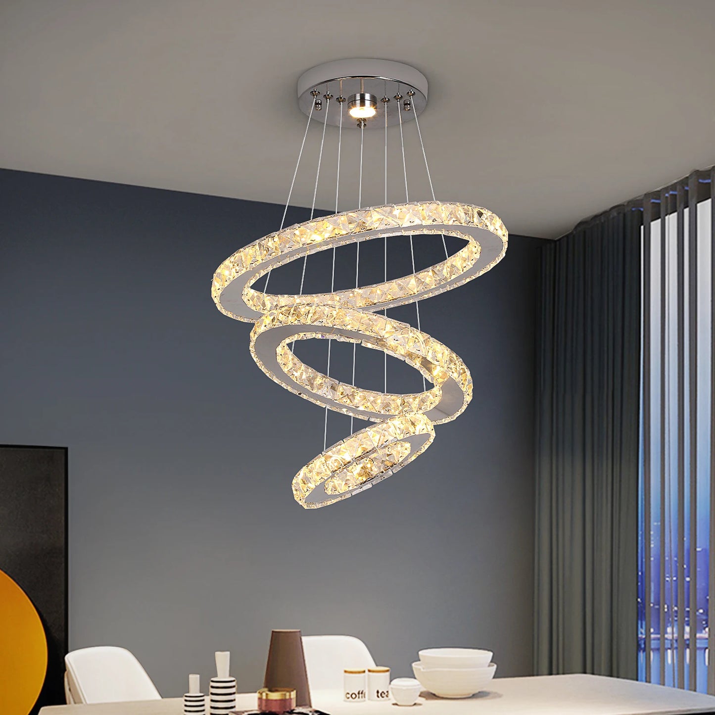 Modern Pendant Lighting Rings Led Crystal Chandelier Hanging Lustre Lamparas Ceiling Lamp Fixtures Luminaire for Living Room