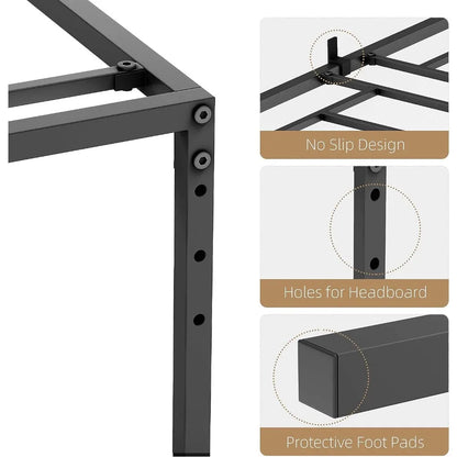 Marco de cama de plataforma de metal completo con listones de acero resistentes, base de colchón, no necesita somier, gran espacio de almacenamiento, marco de cama negro