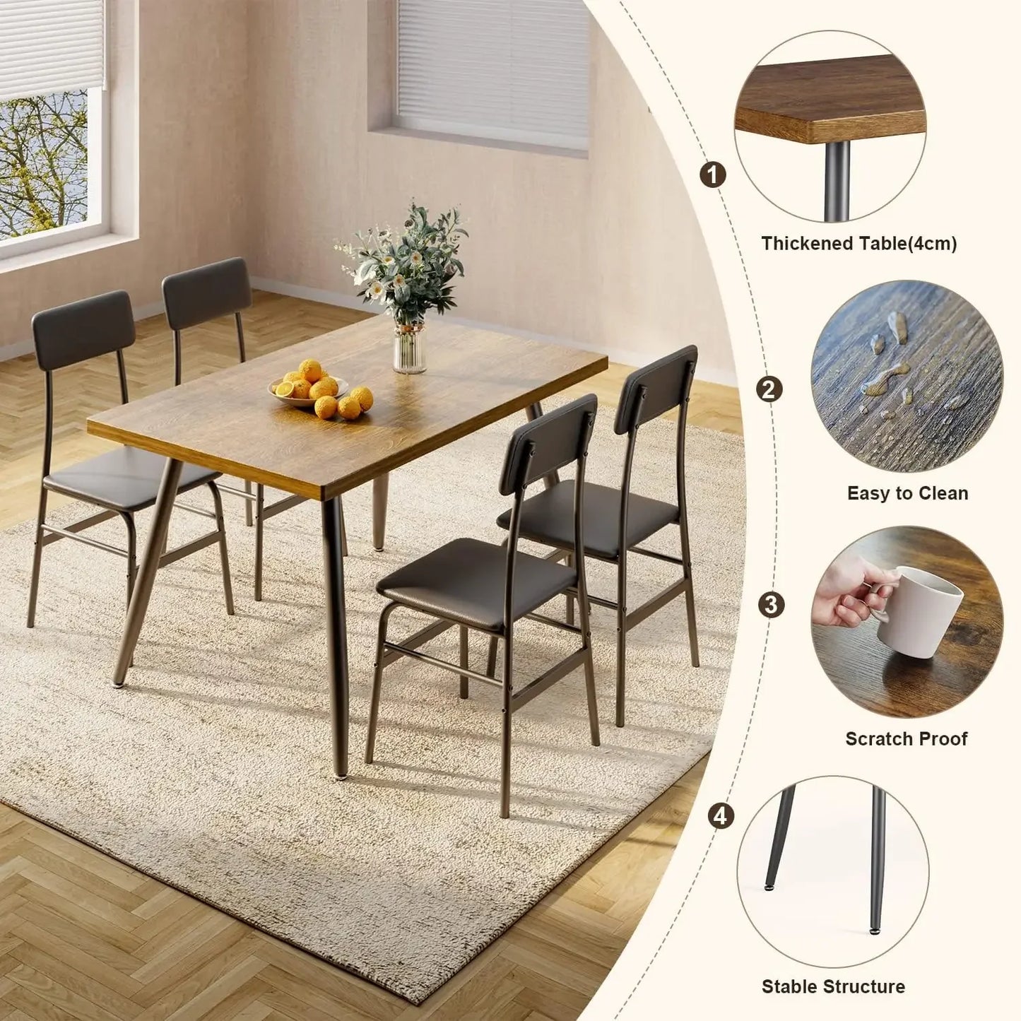 Mesa de comedor de cocina con 4 sillas para espacios pequeños Mesas y sillas de comedor Juego de comedor para apartamento Muebles para dormitorio