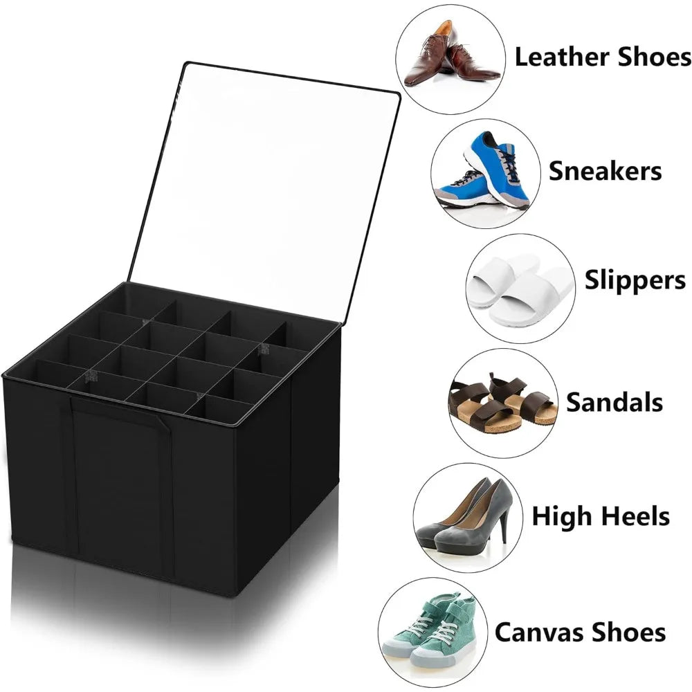 SUOCO 2 Pack Shoe Organizer for Closet,Fits up to 32 Pairs, Small Space Shoe Storage Boxes Bins Containers w/Adjustable Dividers