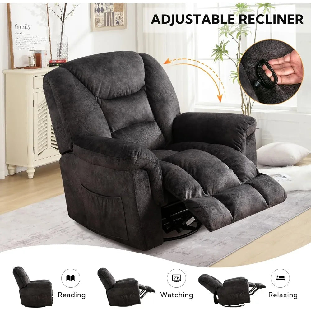 Swivel Rocker Recliner Chair Oversized Manual 360 Degree Swivel Recliners,Extra Wide Overstuffed Reclining Chair for Living Room