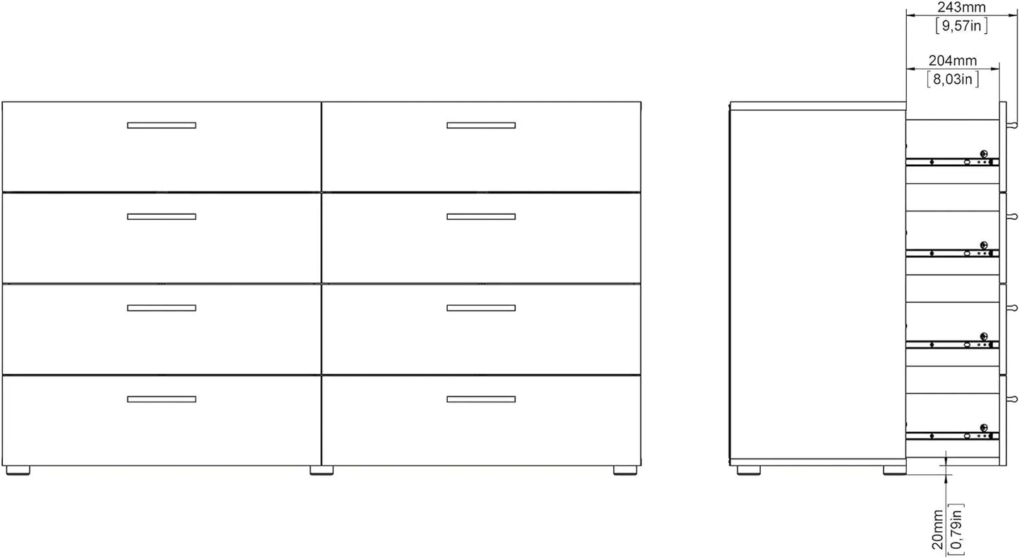 8 Drawer & Double Dresser, Freestanding Dresser, for Bedroom, 16"D x 55"W x 32"H, Black Woodgrain / Truffle