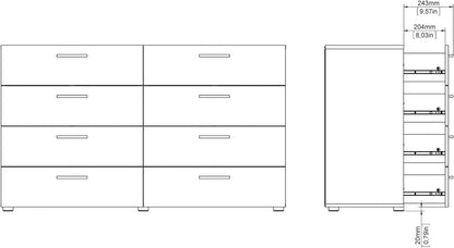 8 Drawer & Double Dresser, Freestanding Dresser, for Bedroom, 16"D x 55"W x 32"H, Black Woodgrain / Truffle