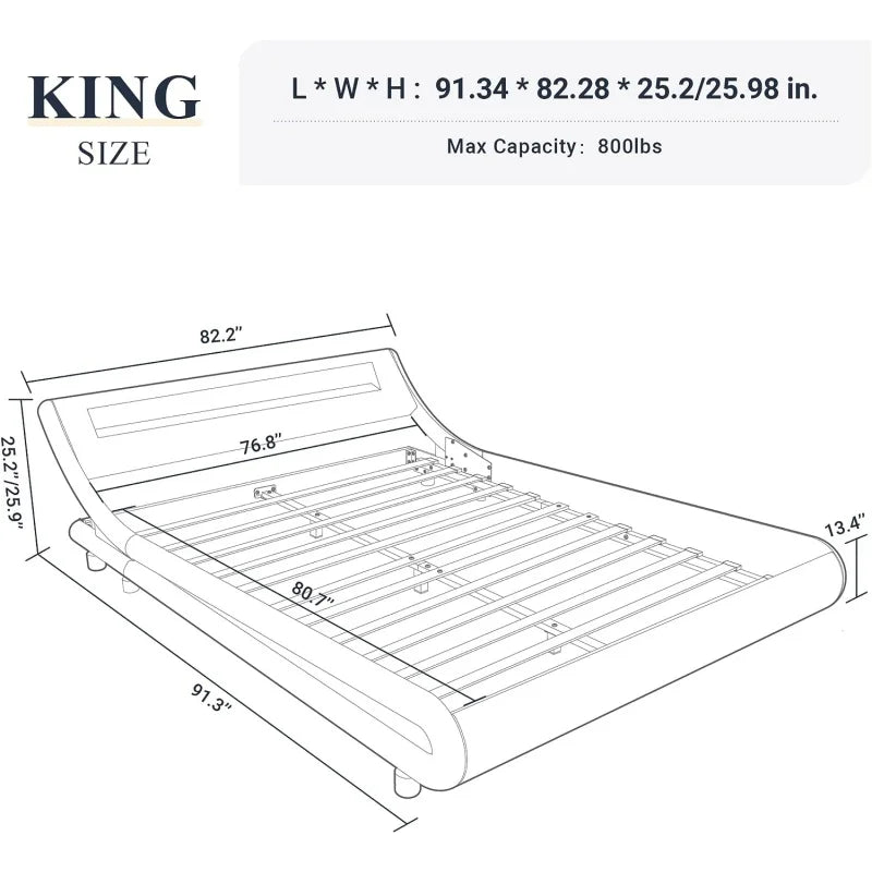 King Size LED Platform Bed Frame with Adjustable Headboard/No Box Spring Need/Easy Assembly/Faux Leather in Black