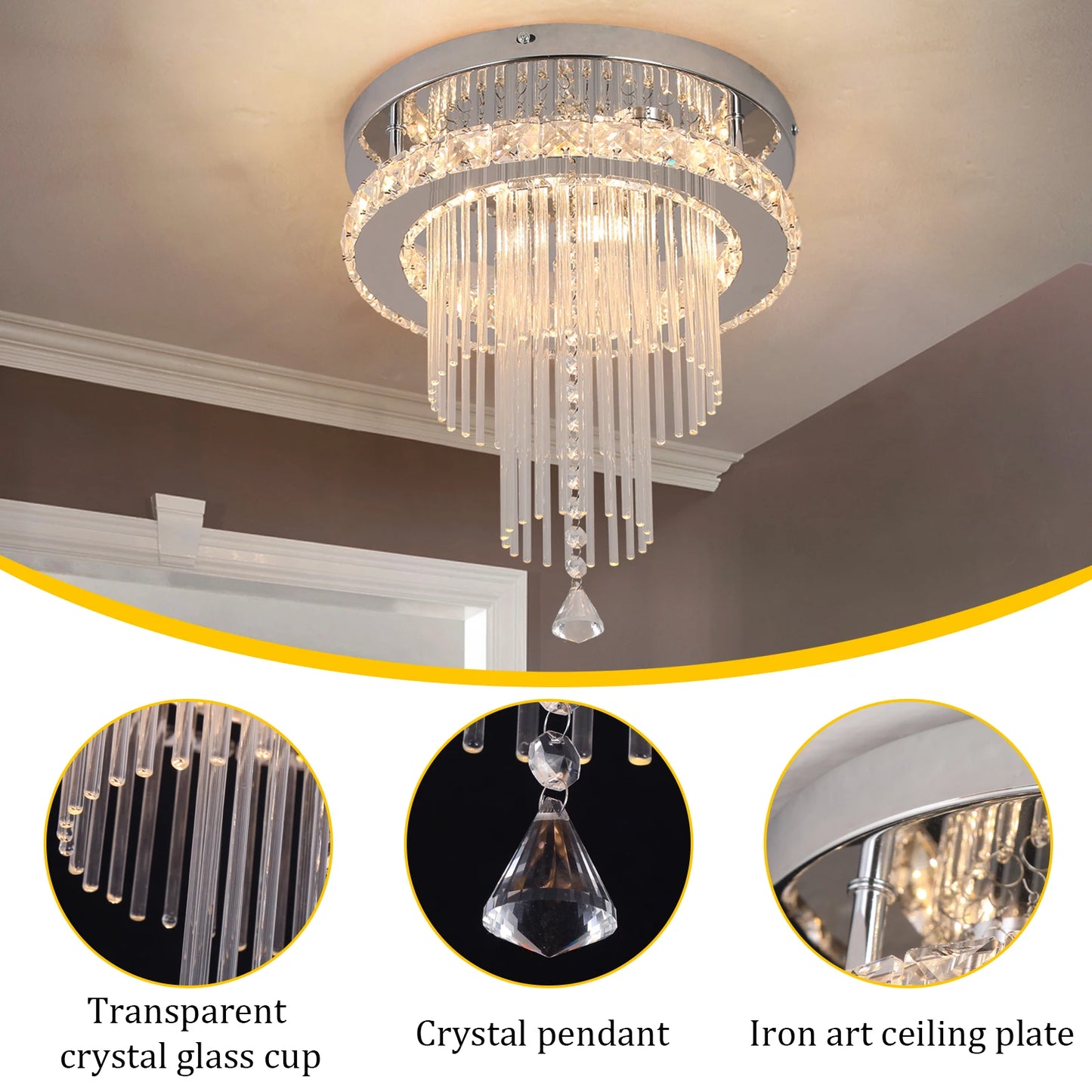 Crystal Ceiling Lamp RC Dimming Led Chandelier K9 Crystal Chrome Pendant Light Dinning Bedroom Home Decoration Lighting Fixtures