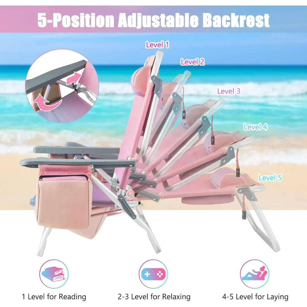 Beach Chair,Backpack Camping Chair with Armrest,CoolerBag,Cup Holder,Towel Bar,Sunbath Sling Tanning Lounge,Folding Layout Chair