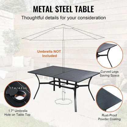 Ensemble de salle à manger pour patio, ensemble de table et de chaises pivotantes pour meubles d'extérieur, ensembles de table de meubles de jardin toutes saisons avec trou pour parasol