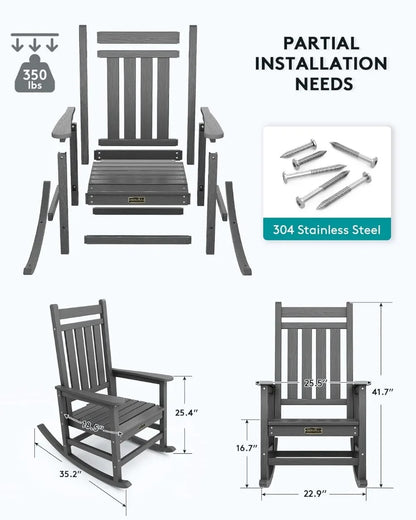 Chaise à bascule d'extérieur en PEHD pour adultes, chaises à bascule de porche résistantes à toutes les intempéries pour jardin de pelouse