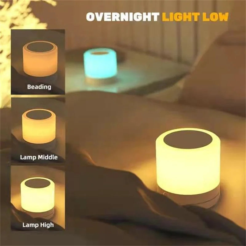 Lámpara de noche de 7 colores con sensor táctil LED regulable, lámpara de mesita de noche de madera con brillo ajustable táctil, control remoto