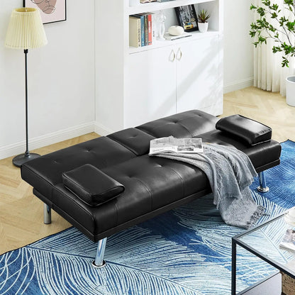 Canapé-lit futon convertible, canapé-lit moderne rembourré en cuir PU avec accoudoirs amovibles