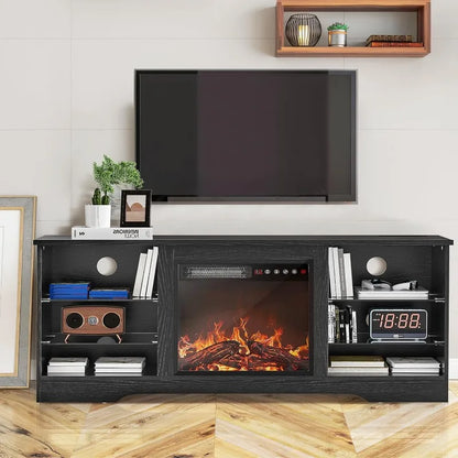 Fireplace TV Stand with 18''Fireplace, Modern Entertainment Center for TVs up to 65 inch, Media TV Console with Adjustable Glass