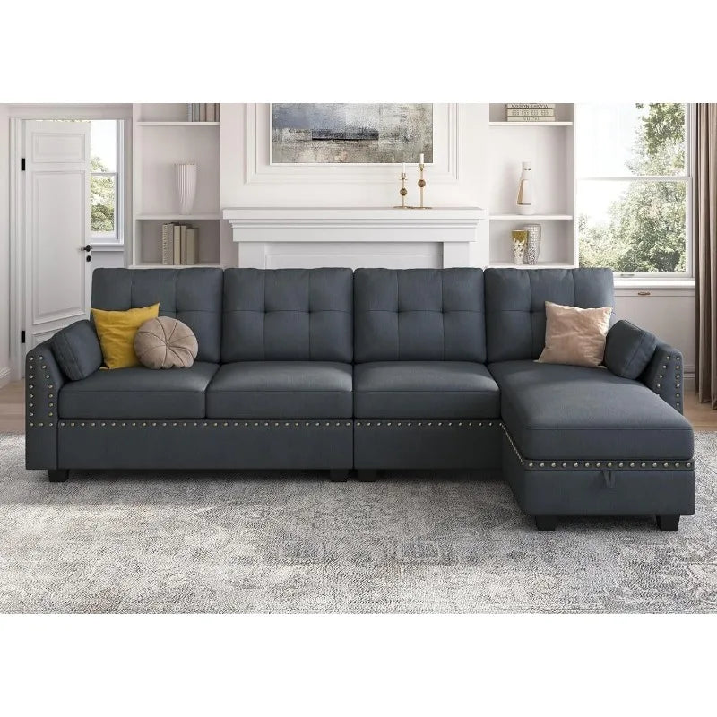 Reversible Sectional Sofa L-Shape Sofa Convertible Couch 4-Seater Sofas Sectional， Sofa Set Living Room Furniture