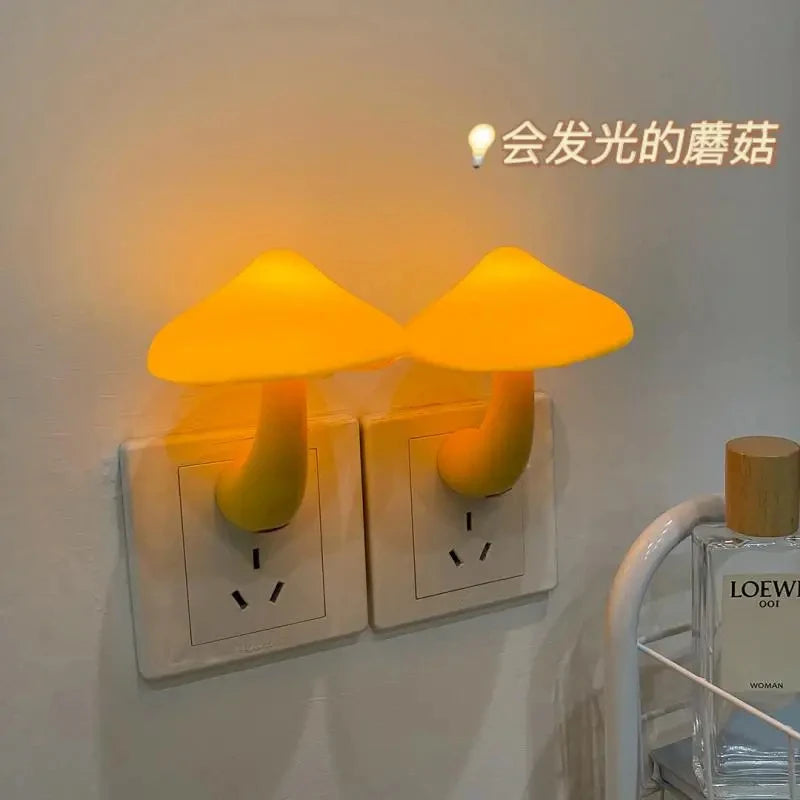 Bedroom Led Night Light Mushroom Wall Automatic Sensor Lamp Warm White Light-control Sensor Bedroom Light Home Decoration