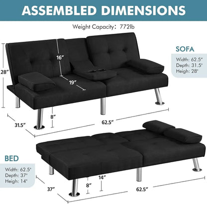 Sofa Bed Adjustmentsofa Double-sided Doublesofa Folding Sofa Bed Guestbed,cupholder,Bed Modern Artificial Leather Lounge Chair