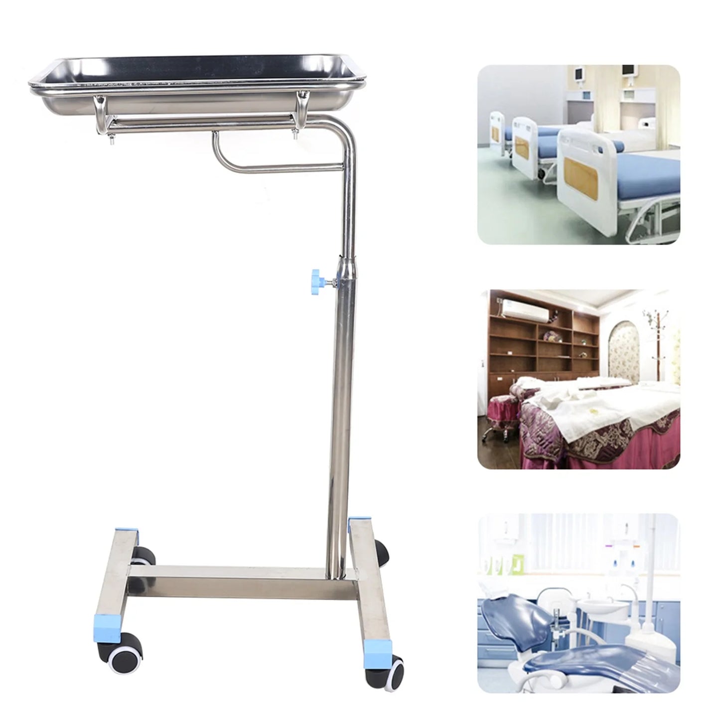 Beauty Salon Rolling Cart With Tray Holder Clinics Dentistry Trolley Stainless Steel Mobile Cart  Brake Wheels