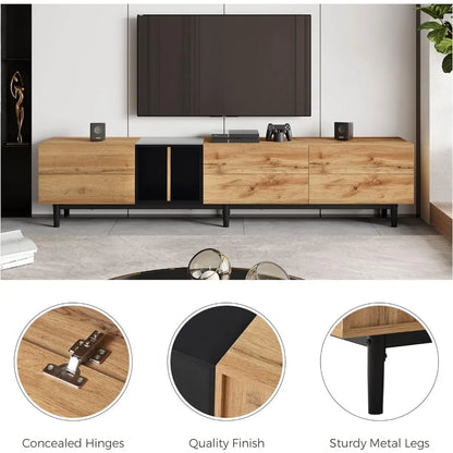 Modern TV Stand for 80 Inch,3 Cabinets & Open Shelves,TV Console Table Media Cabinet