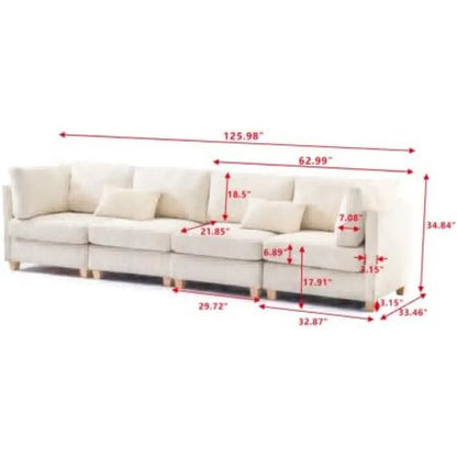 L Shaped Convertible Sectional Sofa with Movable Ottoman, Corduroy Corner Couch with Wooden Legs and Cushions, Living Room Sofa