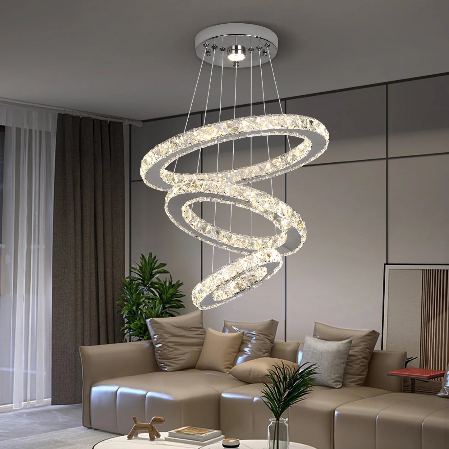 Crystal Led Ring Pendant Lights Modern Chandelier Ceiling Lamps Living Dining Room Decoration Lustre Hanging Fixtures Luminaire