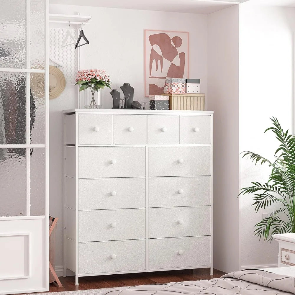 Cómoda, Cómoda blanca para dormitorio con 12 cajones, Cómodas altas para dormitorio, Cómodas y cajoneras blancas para dormitorio