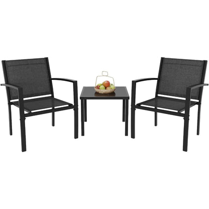 3 Pieces Patio Furniture Set Outdoor Conversation Textilene Fabric Chairs for Lawn, Garden, Balcony