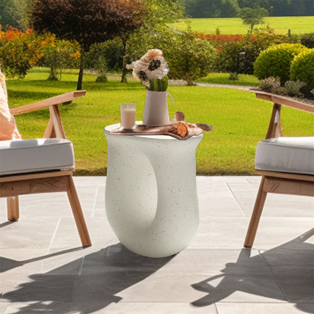 LUVODI Table d'appoint moderne en béton léger géométrique en forme de U Tabouret de jardin Table d'appoint décorative pour intérieur et extérieur