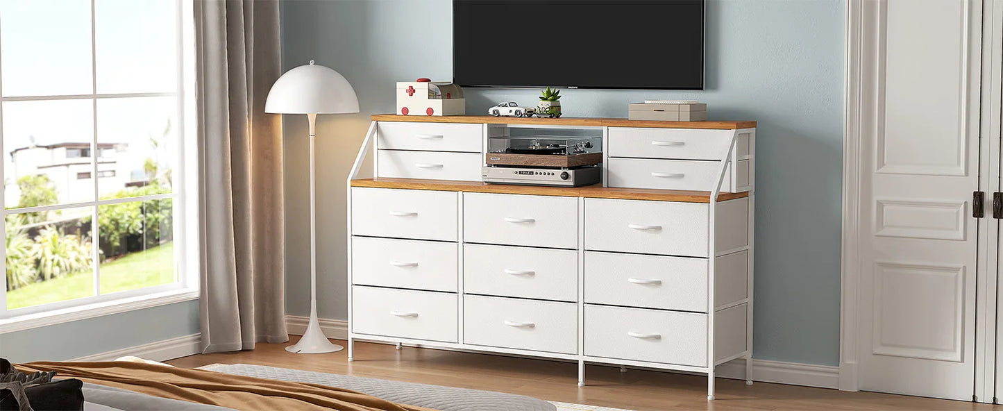 55”W White Dresser, Dresser for Bedroom, Dresser with 13 Large Drawer, Dressers & Chests of Drawers, White Dresser for Bedroom