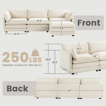 Oversized Modular Sectional Sofa with Movable Ottoman,Modern Corduroy Sofa Set,Convertible L Shaped Couch for Living Room,Office