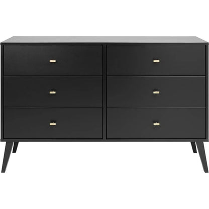 Bedroom Wooden Dresser with 6 Drawers, 16" D X 52.50" W X 33" H, Black